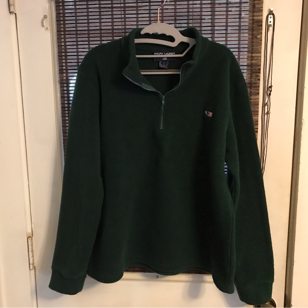Vintage Polo Sport Ralph Lauren Green Fleece 1/4 Zip Pullover Sweatshirt Mens L